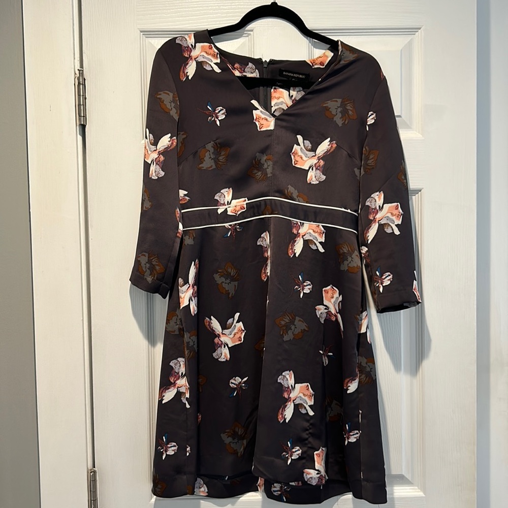 Dark mauve purple long sleeve floral mini dress